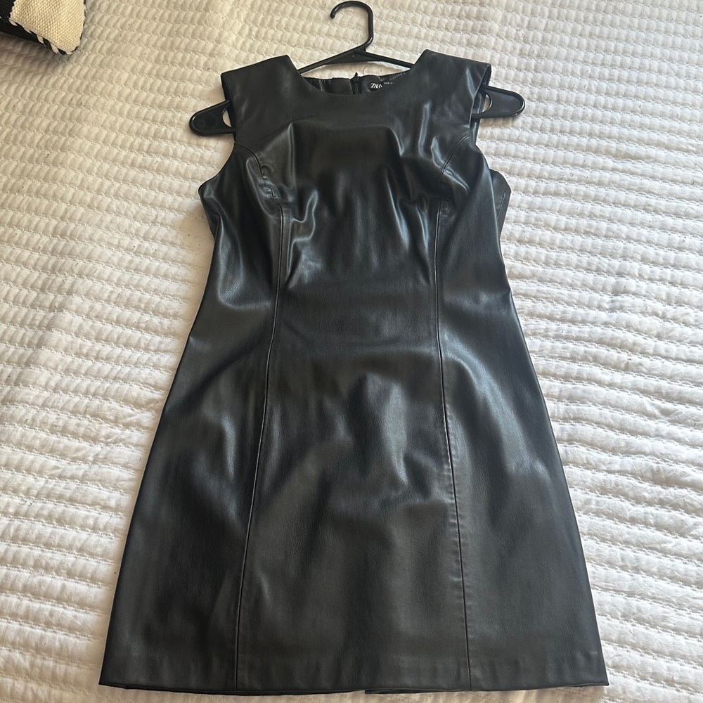 Zara Black Faux Leather Mini Dress